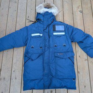 Vintage Snow Goose Parka Jacket Men's M Blue Retro Faux Fur Trim Hood Model 8501